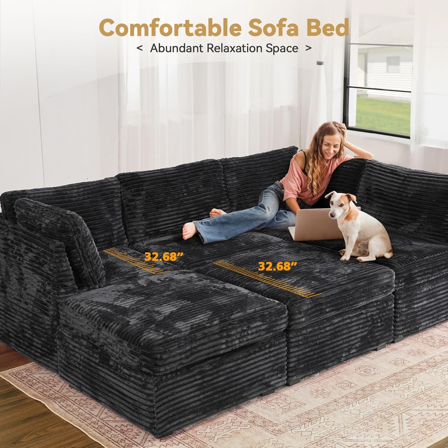 Modular Sectional Sofa,5 Pieces Sectional Couches for Living Room,L Shaped Cloud Couch Chaise Set, Black