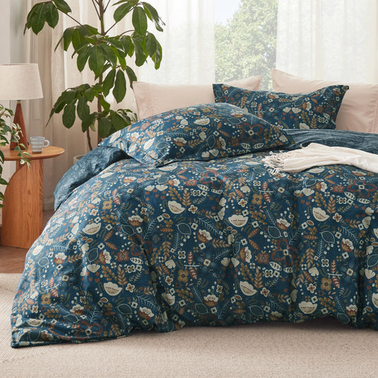 Bedsure Duvet Cover Queen Size - Reversible Floral Duvet Cover Set with Zipper Closure, Green Bedding Set, 3 Pieces, 1 Duvet Cover 90"x90" with 8 Corner Ties and 2 Pillow Shams 20"x26"