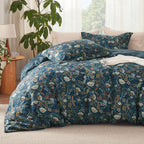 Bedsure Duvet Cover Queen Size - Reversible Floral Duvet Cover Set with Zipper Closure, Green Bedding Set, 3 Pieces, 1 Duvet Cover 90"x90" with 8 Corner Ties and 2 Pillow Shams 20"x26" - Grand Goldman
