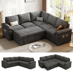 108 Inch Sectional Sleeper Sofa with Pull Out Bed, U Shaped 7 Seat Modular Sectional Sofa with Storage, Sectional Couches for Living Room, Cloud Modular Couch, Removable Sofa Cover, Dark Grey