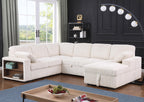 Oversized U-Shaped Sleeper Sectional Sofa Modern Fluffy Corduroy Upholstered Corner Convertible Sofabed with Pull Out Sleeper Couch Bed ,Storage Left Chaise and Pillows for Living Room Furniture Sets