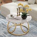 OIOG Round Coffee Table for Living Room, Modern Coffee Table with Marbling Natural Stone, Gold & White