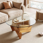 Honyee Modern Round Coffee Table, 30.7" x 30.7" x 16.1" Tempered Glass Top for Living Room, Color: Walnut