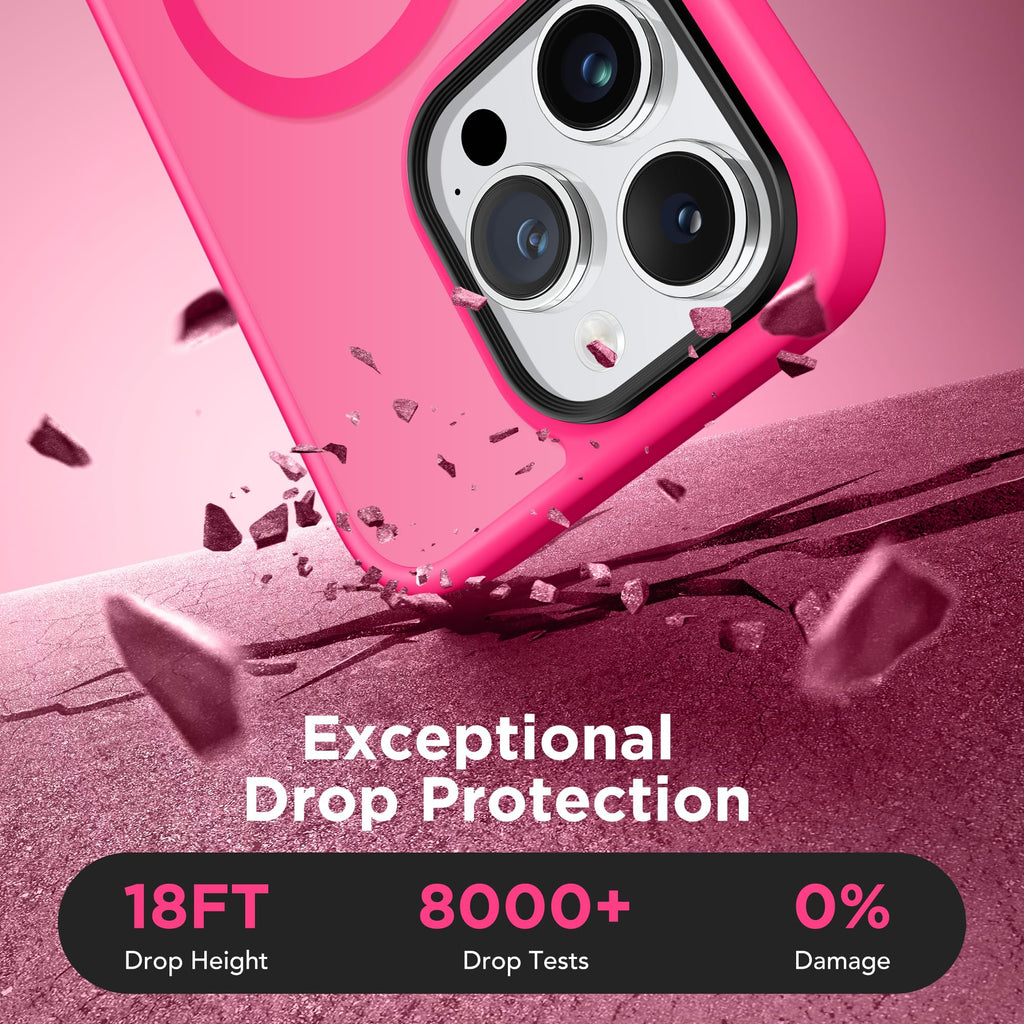 GONEZ iPhone 13 Pro Max用マグネットケース、MagSafe対応、[Military-Grade Drop Protection][Anti-Fingerprint] スリム半透明マットバック衝撃吸収電話保護ケース（ホットピンク）