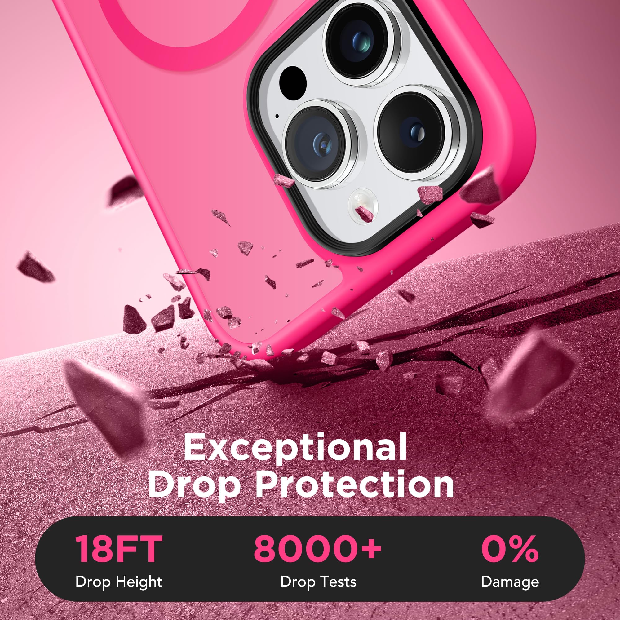 GONEZ iPhone 13 Pro Max用マグネットケース、MagSafe対応、[Military-Grade Drop Protection][Anti-Fingerprint] スリム半透明マットバック衝撃吸収電話保護ケース（ホットピンク）