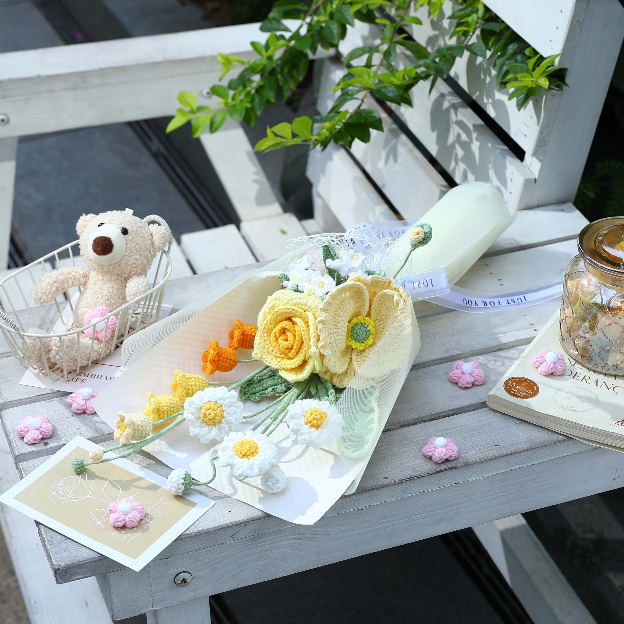 Crochet Flower Pot Forget-me-not Pink Thank You Crochet Gifts for Women Coworker Graduation & Mother's Day Gift Pink Crochet Potted Flower for Women Teacher| Handmade Knitted Potted Plant