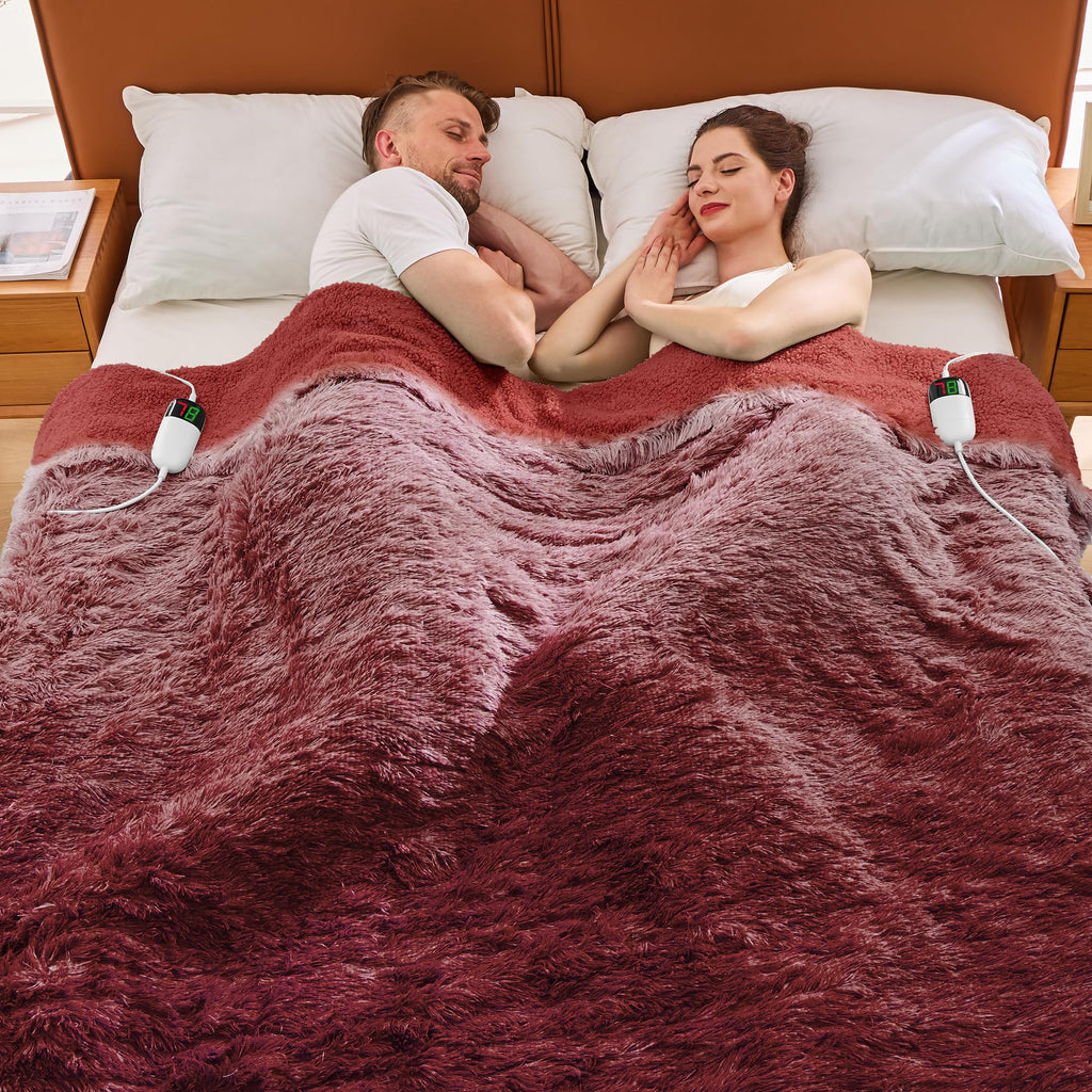 Elektrische Heizdecke mit Kunstpelz, Größe mit flauschigem Sherpa-Rücken, wärmende Plüschdecke Geschenk, weiche Heizdecken mit 10 Wärmeeinstellungen, 5 Zeiteinstellungen, ETL 50"x60", Anthrazitgrau