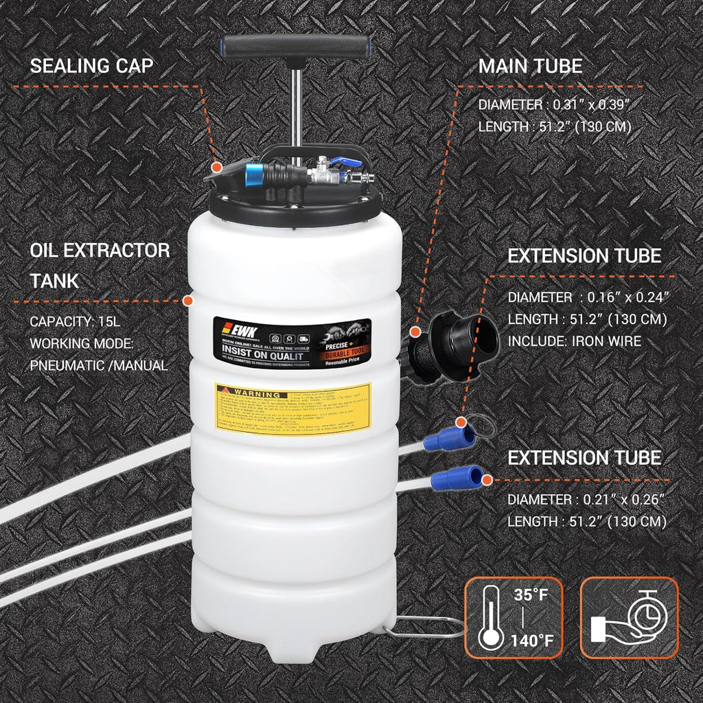 EWK 15L Pneumatic/Manual Oil Extractor Pump, Fluid Evacuator for Oil Change, Large Capacity Vacuum Evacuation Tool for Cars Trucks and Agricultural Machinery