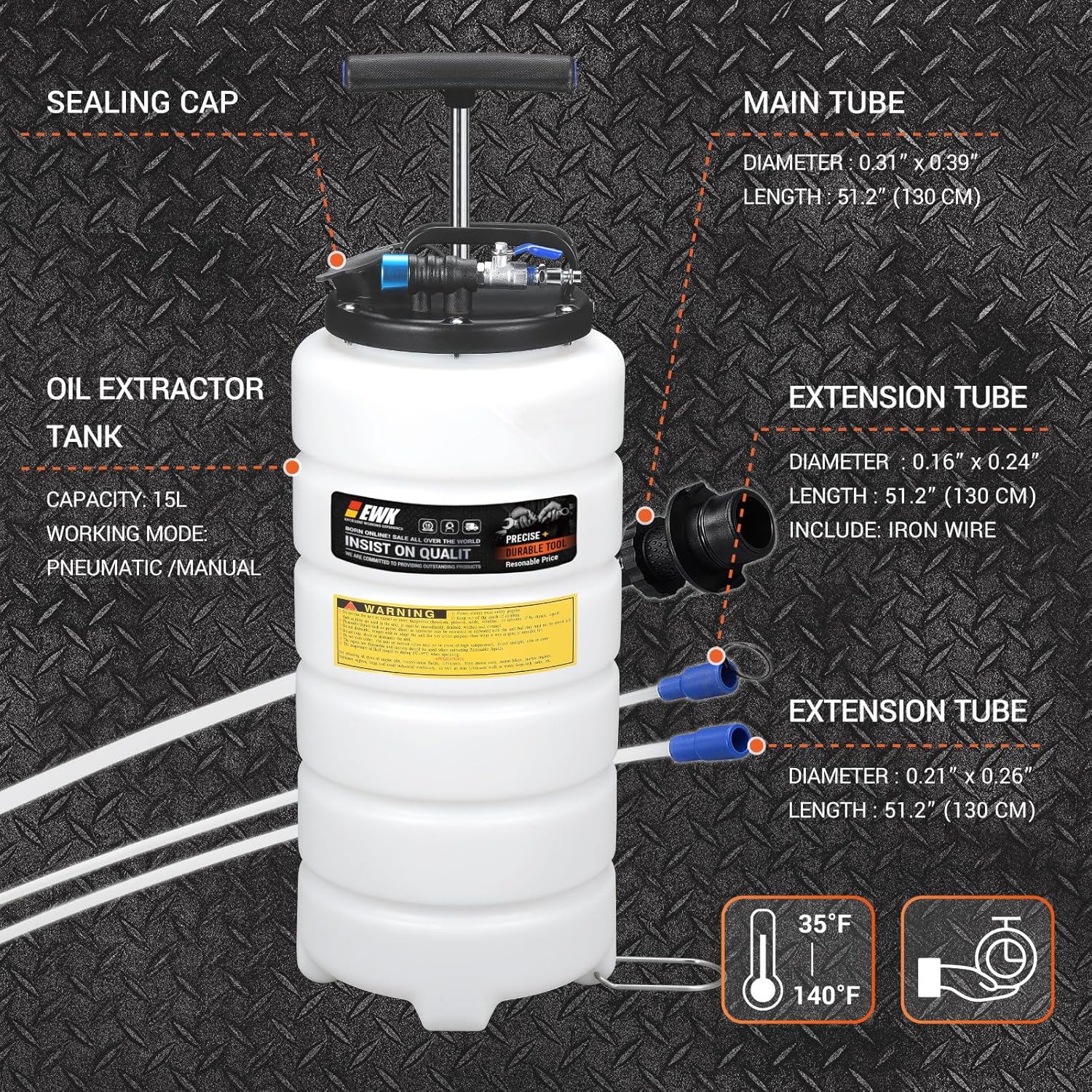 EWK 15L Pneumatic/Manual Oil Extractor Pump, Fluid Evacuator for Oil Change, Large Capacity Vacuum Evacuation Tool for Cars Trucks and Agricultural Machinery
