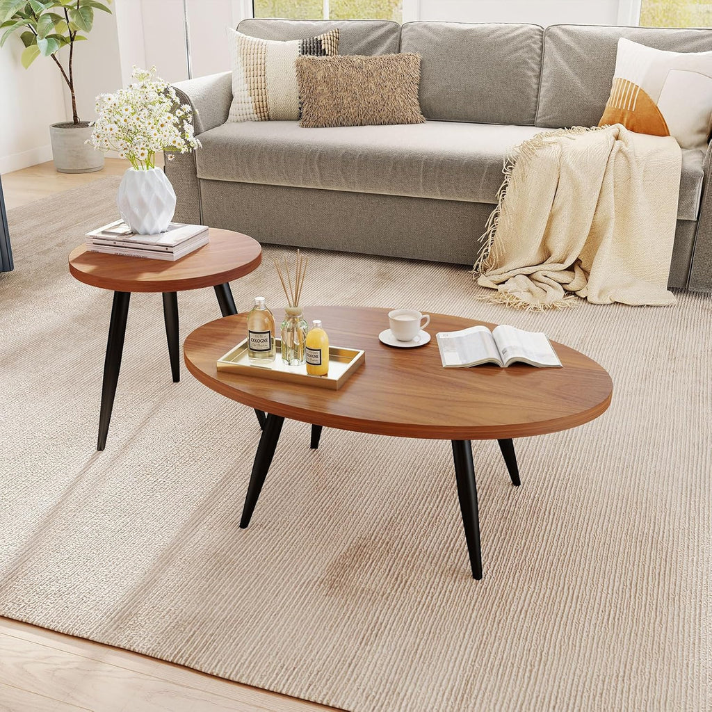 Coffee Table Set of 2, Accent Nesting Side Table, Sofa End Table for Farmhouse and Living Room (Brown)