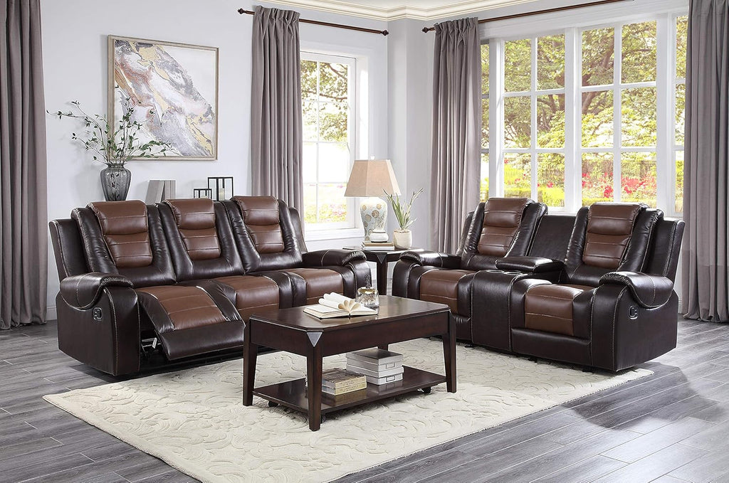 Lexicon Reclining Living Room Set, Manual Reclining Sofas, Couches for Living Room, Home Theater Seating, Includes Reclining Sofa and Double Gliding Loveseat, 2-Piece Set, Two-Tone Brown​