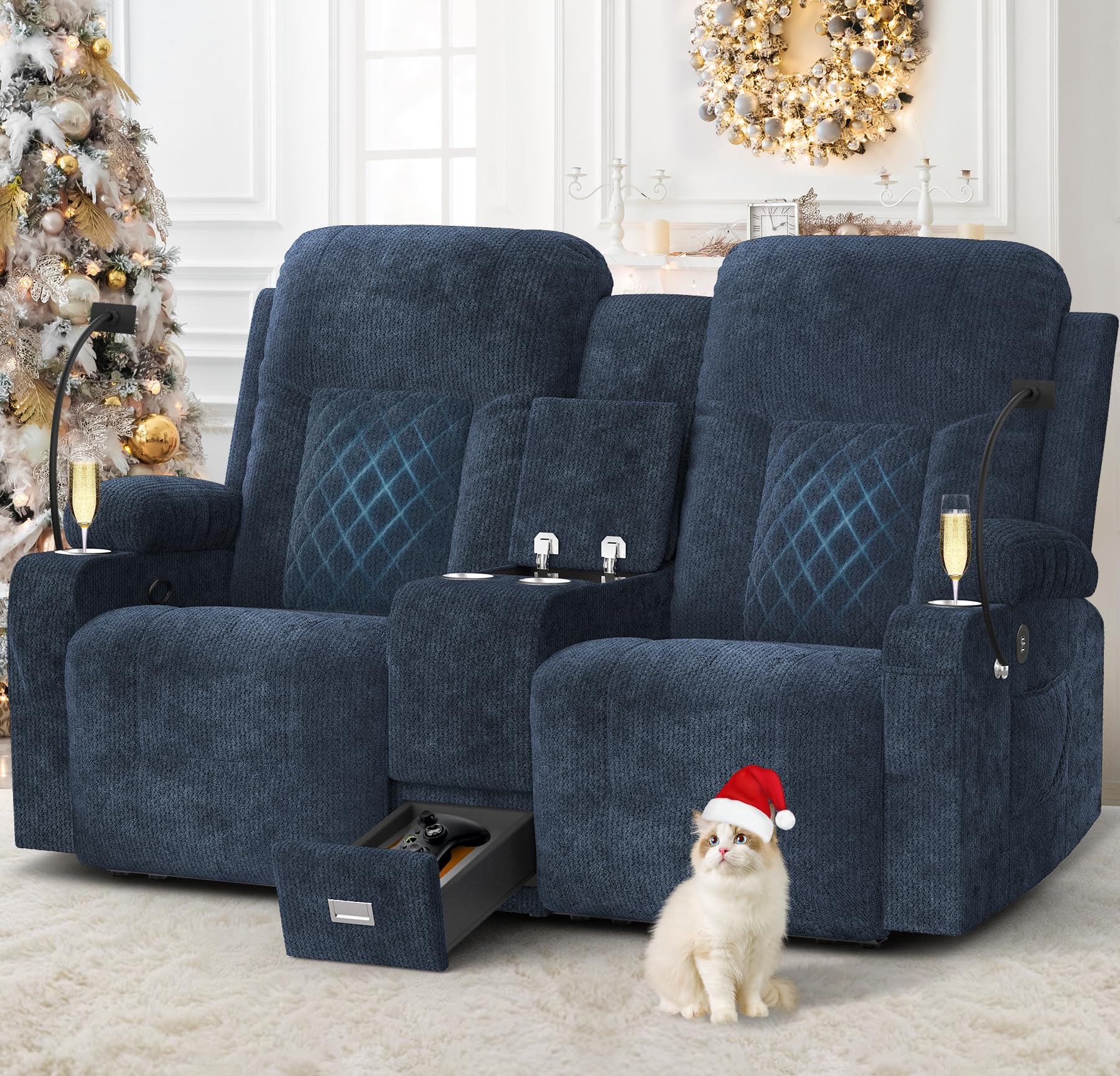 YONISEE Large Loveseat Recliner, Loveseat Recliner Sofa with Storage Console, Recliner Chair with USB Ports, 2 Cell Phone Holders, Cup Holder, Loveseat Couch for Living Room