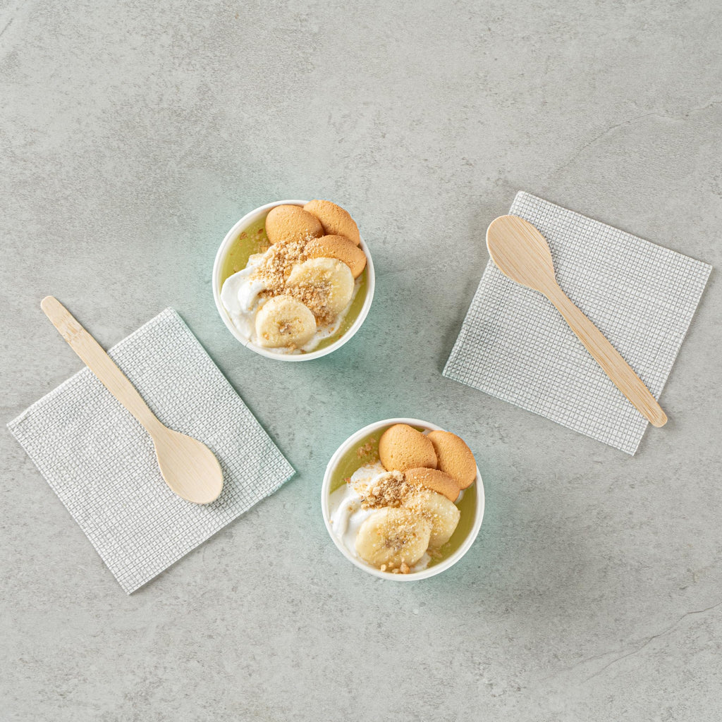 Restaurantware Coppetta 3-Unzen-Dessertbecher, 50 Einweg-Eisbecher - Deckel separat erhältlich, stabile, türkisfarbene Papier-FroYo-Schalen, gestreift, für heiße und kalte Speisen, perfekt für Gelato