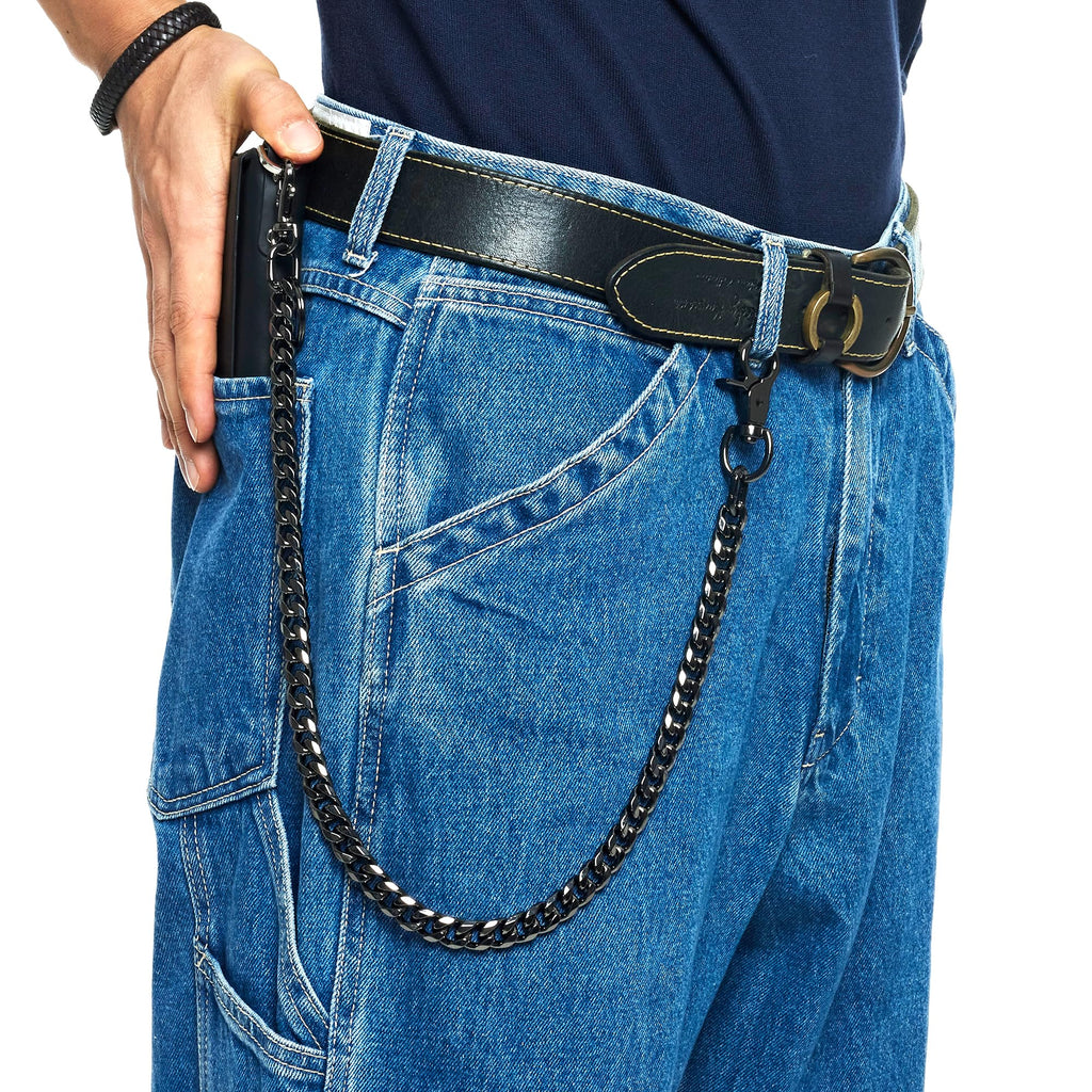 Chaîne de portefeuille newtro pour hommes femmes garçons filles, porte-clés long punk jean pantalon moto biker anneau porte-clés noir 24" (D06BK24)