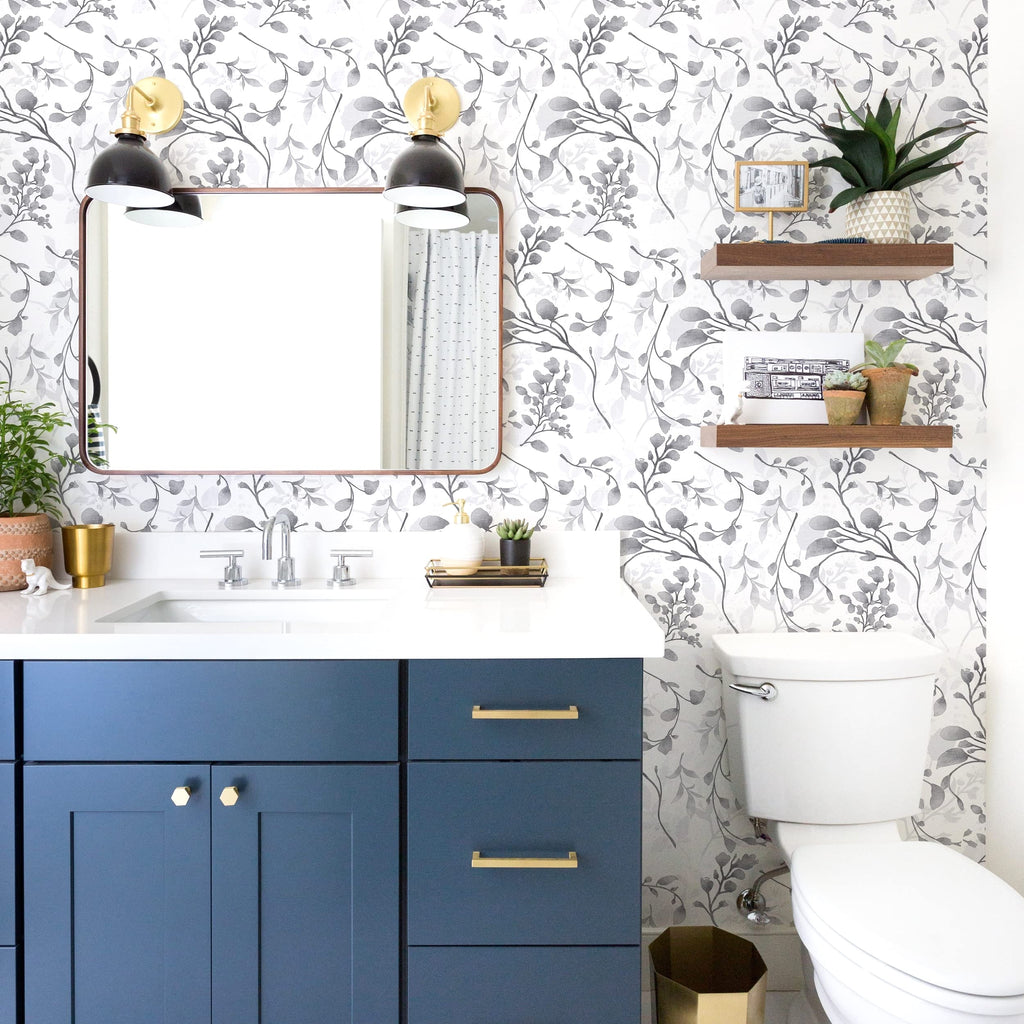 Orainege Gray Floral Wallpaper Peel and Stick Wallpaper Self Adhesive Floral Contact Paper Waterproof 17.7 in ×118.1 in Removable Wallpaper for Bedroom Bathroom Cabinets Decor - Grand Goldman