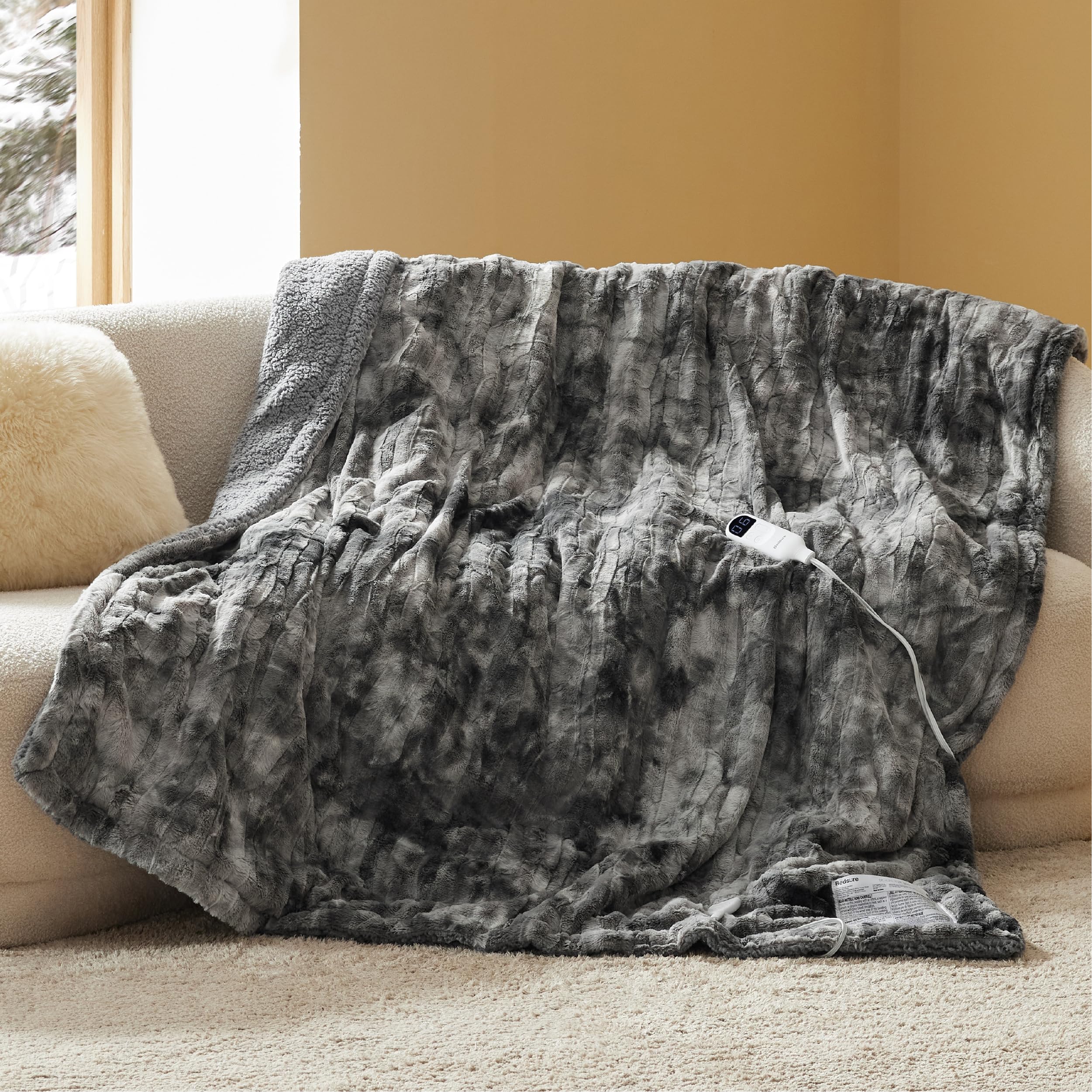 Bedsure Electric Blanket Queen Size - Dual Control Heated Blanket Queen, GentleSoft™ Fast Heating with 10 Time Settings & 10 Heat Settings, Warm Gift for Grandma (84x90 inches, Grey)