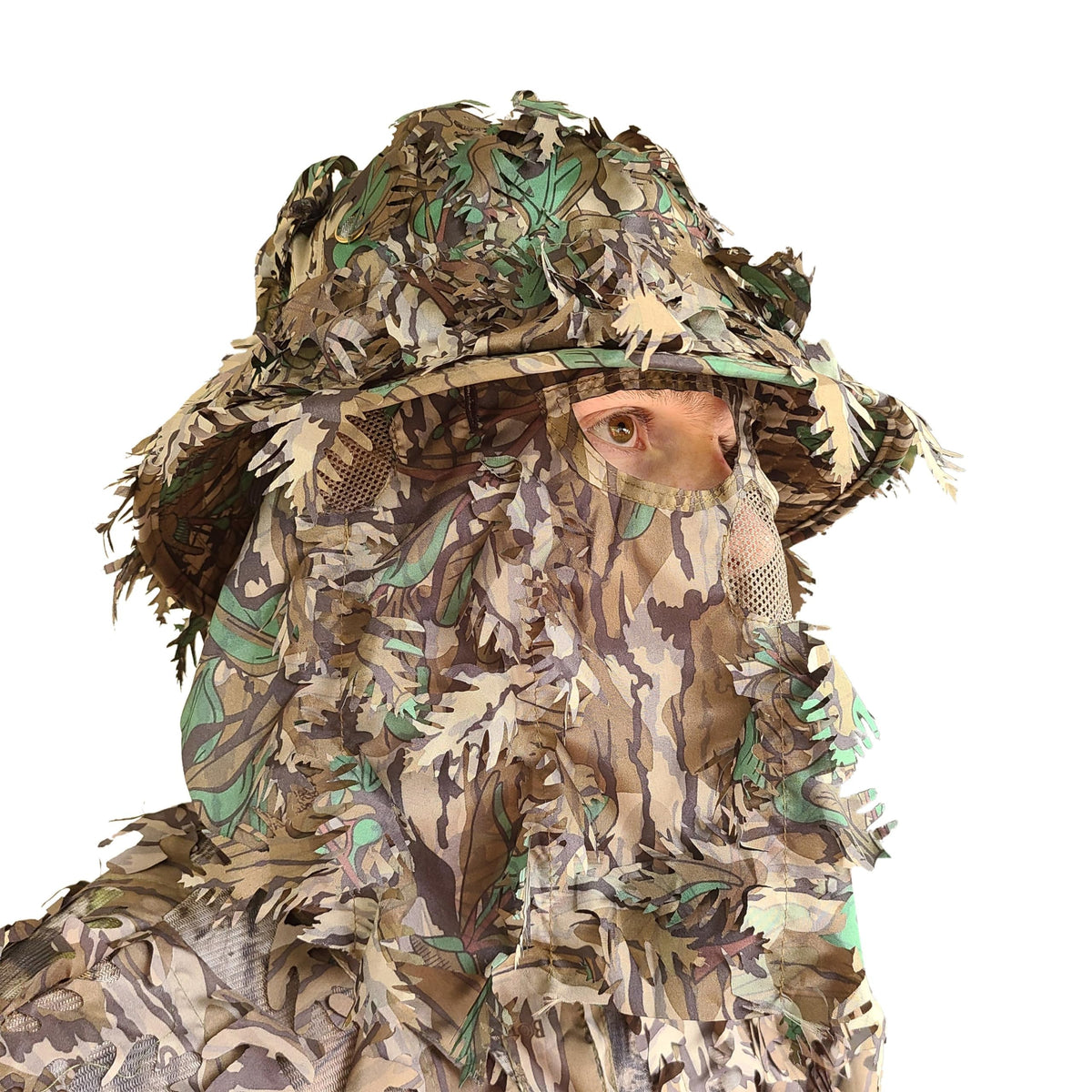 QuikCamo Mossy Oak Greenleaf Camo spandhat med indbygget 3D bladformet ansigtsmaske, jagtudstyr til kalkun (justerbar OSFM)