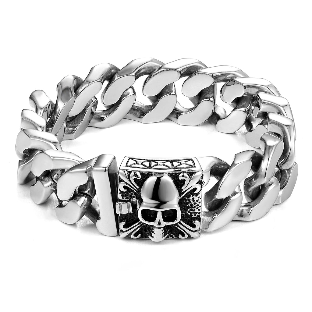 Urban Jewelry Skull Head Gothic Biker Bracelet for Men 316L Stainless Steel Mens Link Bracelet