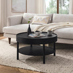 Circular Coffee Table, Living Room Table with 3-Layer 31.5 Inch Storage Rotating Tabletop, 3-Layer Tea Table Made Entirely of Rubber Wood and MDF Board (Black, 31.5"x31.5"x17.75)