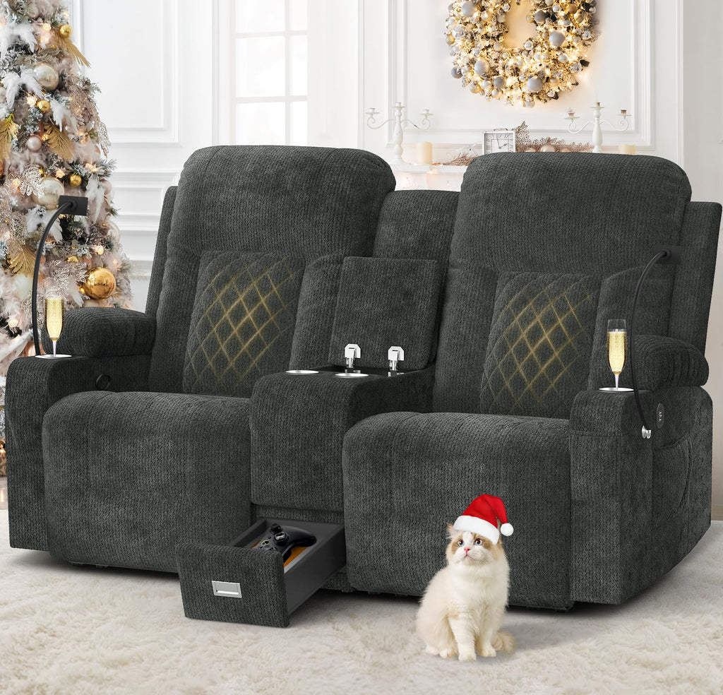 YONISEE Large Loveseat Recliner, Loveseat Recliner Sofa with Storage Console, Recliner Chair with USB Ports, 2 Cell Phone Holders, Cup Holder, Loveseat Couch for Living Room