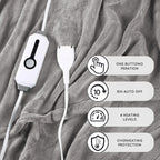 Couverture chauffante électrique DUODUO 72"x84" en polaire corail chaude avec 4 réglages de chaleur et arrêt automatique de 10 heures Protection contre la surchauffe - Gris 