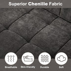 Tbfit 57" Convertible Sofa Bed, Chenille Futon Sleeper Sofa Couch with Pullout Bed, USB & Adjustable Backrest, Queen Size Pull Out Loveseat Couches for Living Room, Apartment, Office, Dorm, Dark Grey