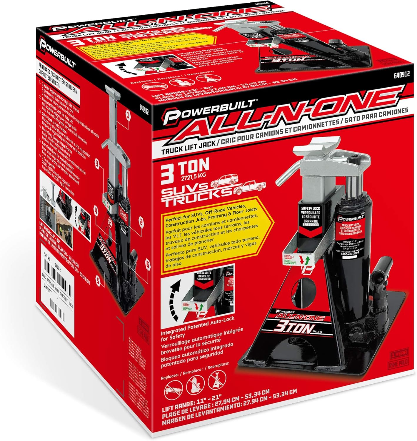 Powerbuilt 3 Ton, Bottle Jack and Jack Stands in One, 6000 Pound All-in-One Car Lift, Heavy Duty Vehicle Unijack, 640912, Black