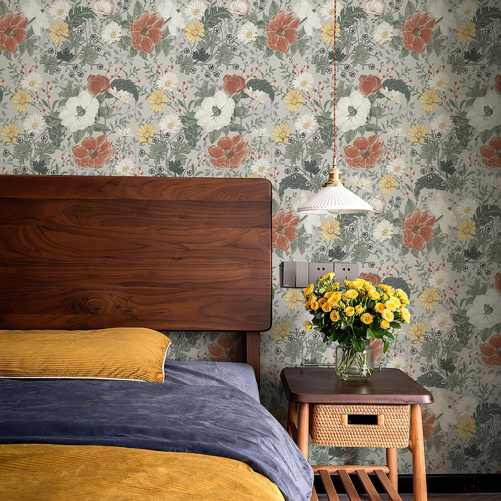 Simon&Siff Vintage Wallpaper Peel and Stick Modern Floral Wall Paper Farmhouse Botanical Contact Paper Removable Renter Friendly Wallpaper for Cabinets Countertop Wall 17.3" x 118"