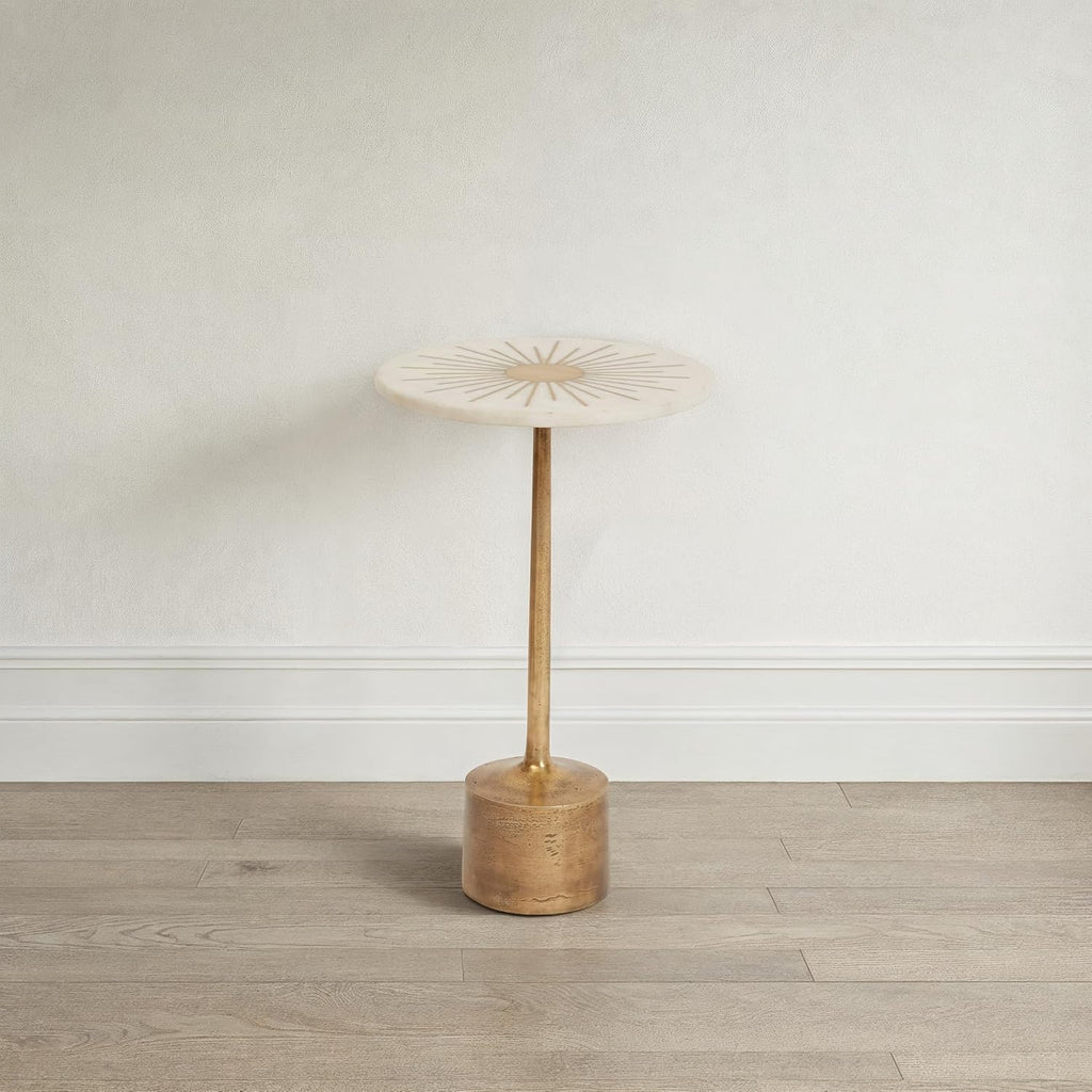Creative Co-Op 12" R Marble & Metal Sunburst Table with Pedestal Base