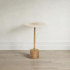 Creative Co-Op 12" R Marble & Metal Sunburst Table with Pedestal Base