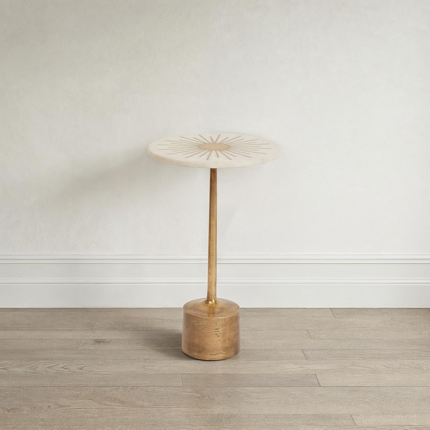 Creative Co-Op 12" R Marble & Metal Sunburst Table with Pedestal Base
