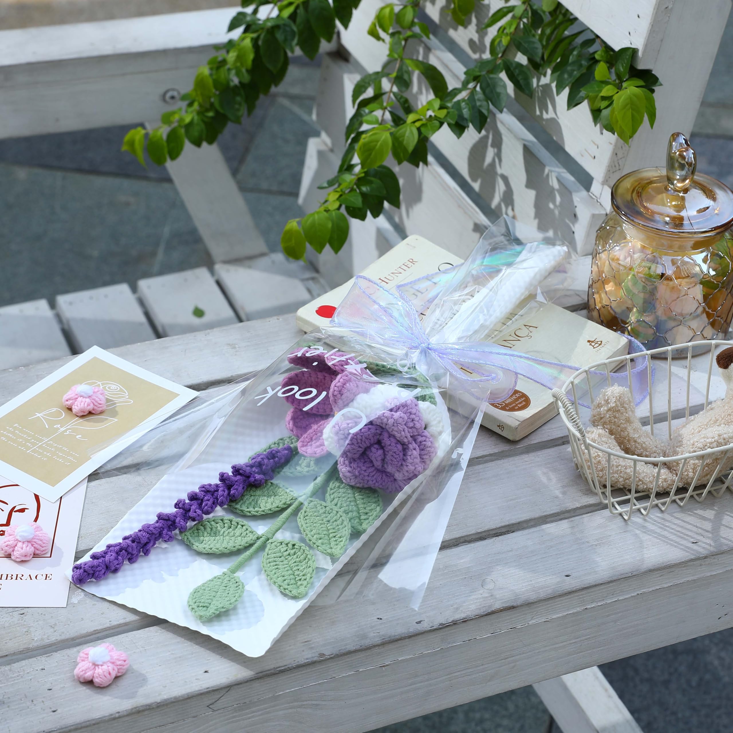 Crochet Flower Pot Forget-me-not Pink Thank You Crochet Gifts for Women Coworker Graduation & Mother's Day Gift Pink Crochet Potted Flower for Women Teacher| Handmade Knitted Potted Plant