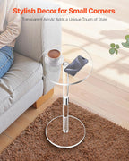 VEVOR Acrylic Drink Table, Clear End Table Round Top with Solid Post, Modern Acrylic Cake Table Stand, Transparent Side Desk for Coffee, Drink, Food, Snack, Easy Assembly, 10 x 10 x 21.3 in (Clear)