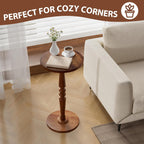 Small Wood Round Side Table - Modern Accent Nightstand Pedestal Table for Living Room, Bedroom - Compact Coffee Table, Tea Table, Drink Table, End Table for Small Spaces, Corners, Office