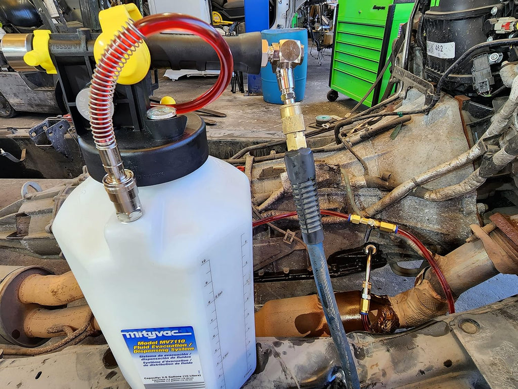Mityvac MV7412 ATF Sealed Transmission Fluid Extractor and Refill Kit, 2.5 Gallon (10 Liter), Compressed Air, Isolated Flow Control, Pressure/Vacuum Switch Valves, MVA575 Flex Hose with Control Valve