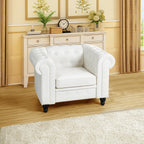 Emery Chesterfield 3 Piece Living Room Sectional Sofa Set Rolled Arms, Tufted Cushion Sofas for Living Room Set Includes Sofa, Loveseat Couch, Accent Arm Chair / Easy Tool-Free Assembly – Off White