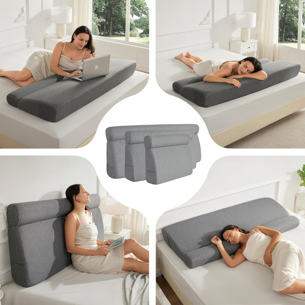 AYEASY Wedge Pillow Headboard, Queen Triangle Headboard Pillow, Bed Wedge Pillow for Headboard, Reading Backrest Pillows for Sitting in Bed Memory Foam, Long Back Rest Pillow Dorm Daybed Grey, Queen