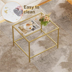Glass Coffee Table, Modern Rectangular Coffee Table for Living Room, Minimalist Center Tea Table with Sturdy Metal Frame for Apartment, Office, Easy Assembly, 23.6 x 19.7 x 17.7 Inches, Golden