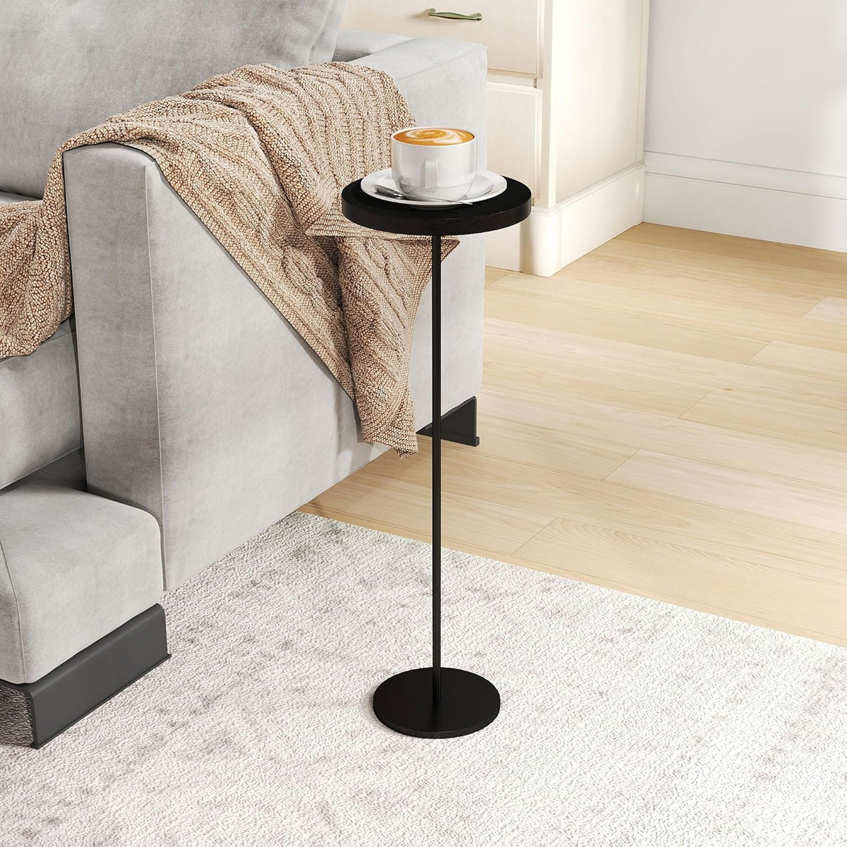 Drink Table, Round Pedestal with Weighted Base,Black Side Modern Cocktail Martini Small End Premium Accent Table for Sofa Couch Chair Living Room Bedroom Dorm Patio