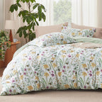 Bedsure Duvet Cover Queen Size - Reversible Floral Duvet Cover Set with Zipper Closure, Green Bedding Set, 3 Pieces, 1 Duvet Cover 90"x90" with 8 Corner Ties and 2 Pillow Shams 20"x26" - Grand Goldman