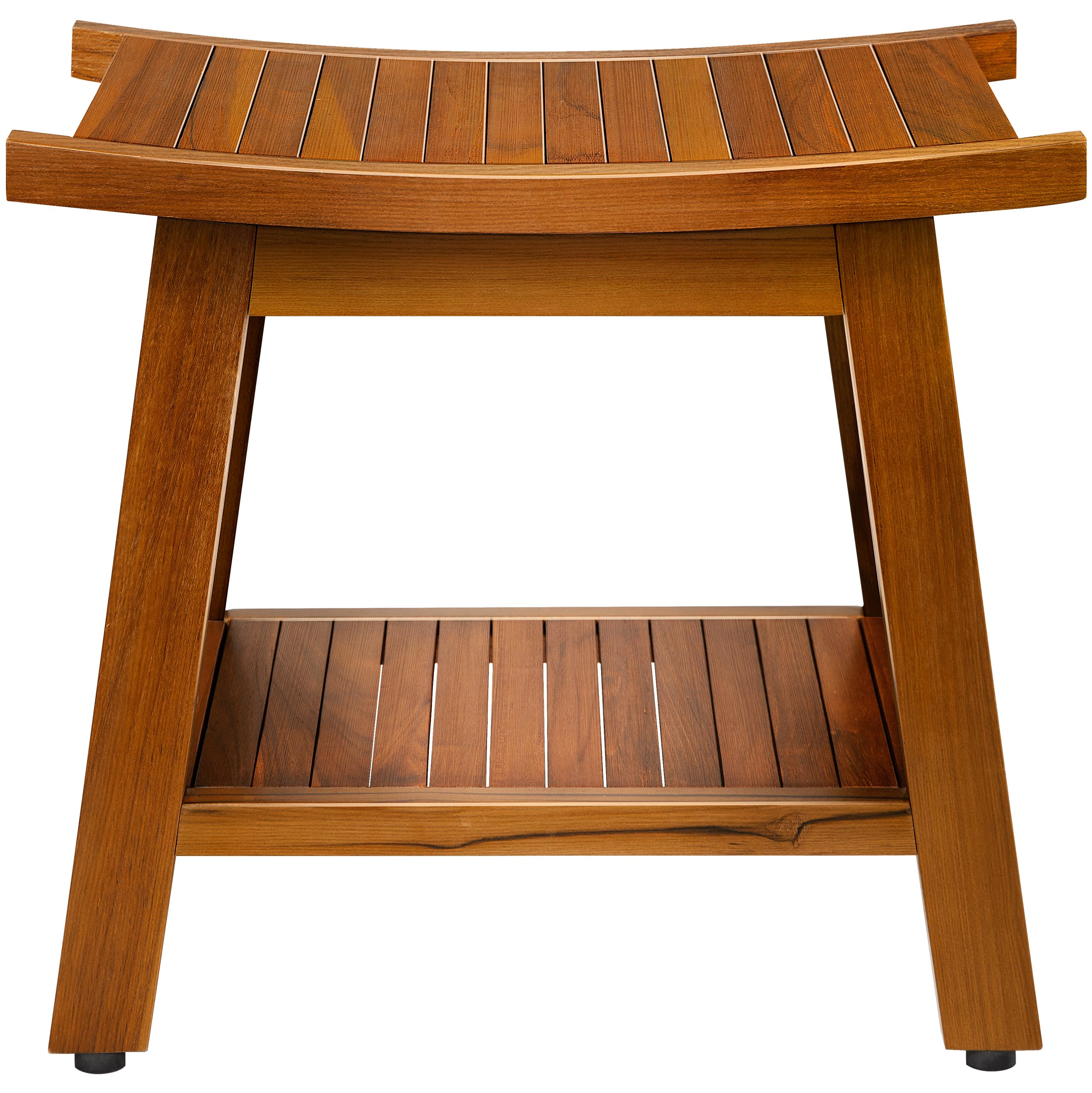 TEAKMAMA 21 Inch Teak Shower Bench with Storage Shelf and Handles, Teak Wood Shower Stool Waterproof Bath Chair for Indoor and Outdoor Use, Bathroom Stools for Adults Sitting