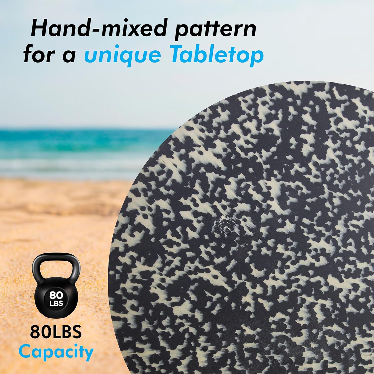 Melino Ocean-Plastic Round Side Table for Living Room, Bedroom, Nightstand with FSC Wood Base, Easy Assembly, Accent/Coffee Table (Stellae Obscura)