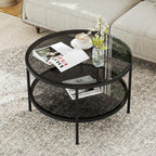 Yusong Round Glass Coffee Tables for Living Room, 2-Tier Circle Coffee Table with Storage, 26" Modern Center Accent Table with Light Black Glass, Small End Table for Small Space, Bedroom