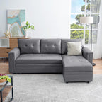 Naomi Home Lily Sectional Sleeper Sofa with USB Ports-L-Shaped Couch Convertible Pull-Out Bed, Ample Storage, Timeless Design, Sturdy Construction, Long-Lasting for Modern Living, Gray, Air Leather