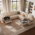 LINSY HOME Sectional Sleeper Sofa with Pull Out Couch Bed - Convertible Plush Corduroy Cloud Couch with Storage Chaise & USB Charging, Comfy Modular Couches for Living Room, Green