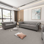 2 Piece Living Room Set, Chesterfield Leather Sofa Couch Chair with Scroll Arms and Nailhead for Living Room, Office (Dark Brown)