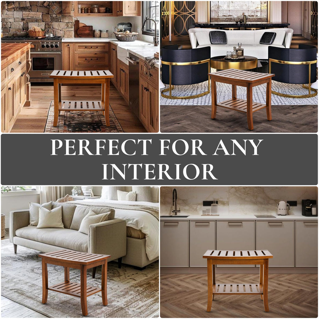 Teak Shower Bench with Storage Shelf, Shower Stool for Inside Shower, Waterproof Shower Bench Seat, Shower Chair for Inside Shower, Wood Bench, Bathroom Bench, Wooden Stool for Adults Sitting