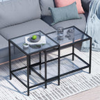 Coffee Table Set of 2,Gold Glass Nesting Coffee Side End Table,Square Modern Center Table for Living Room,Bedroom and Small Spaces,Tempered Glass-top with Sturdy Metal Frame, Easy Assembly