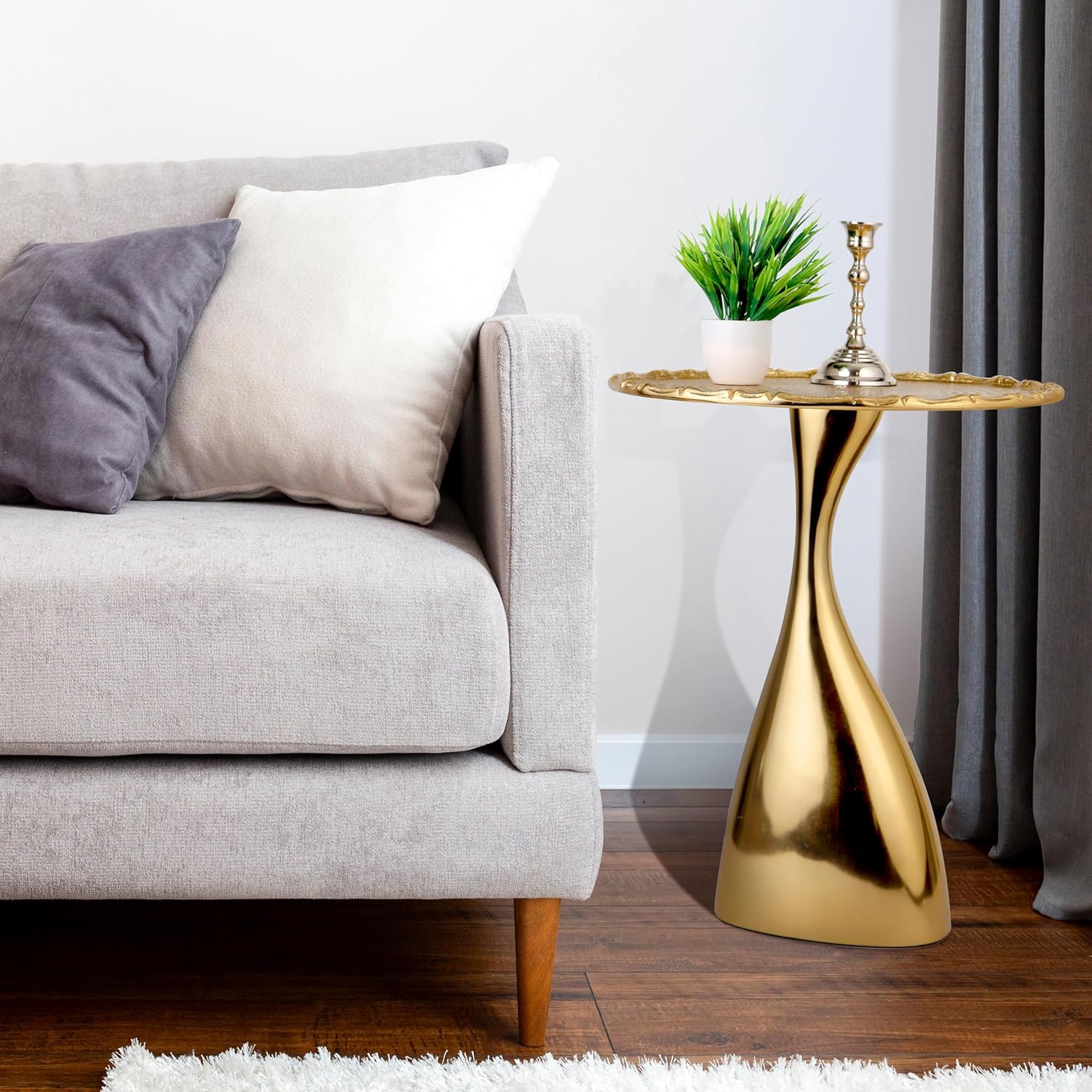 Round Metal Side Table, Coffee End Table for Small Spaces, Lightweight Accent Table for Living Room, Bedroom, Balcony - Easy Assembly,18 Inches (Gold) - APLHA Living Home