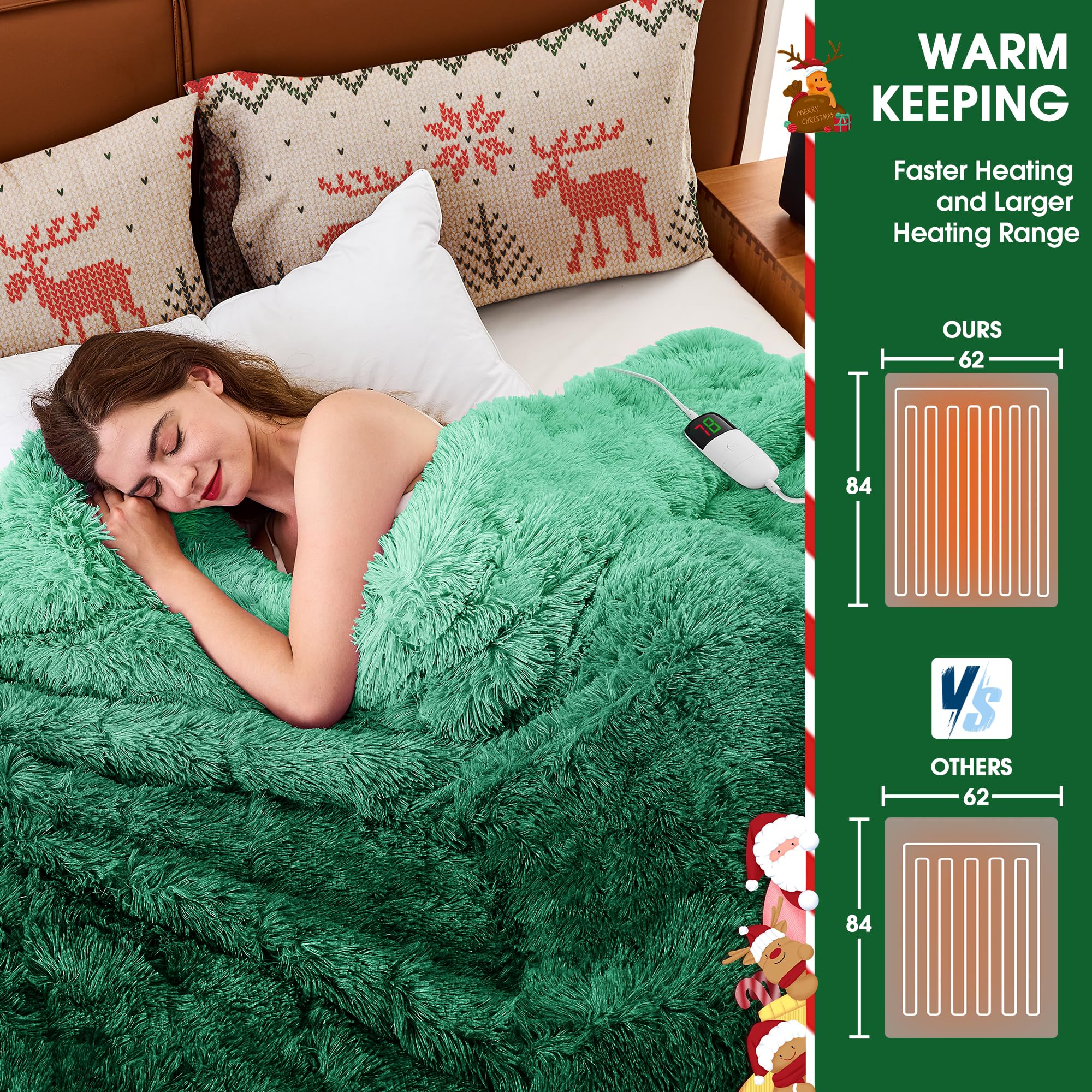 Elektrische Heizdecke mit Kunstpelz, Größe mit flauschigem Sherpa-Rücken, wärmende Plüschdecke Geschenk, weiche Heizdecken mit 10 Wärmeeinstellungen, 5 Zeiteinstellungen, ETL 50"x60", Anthrazitgrau
